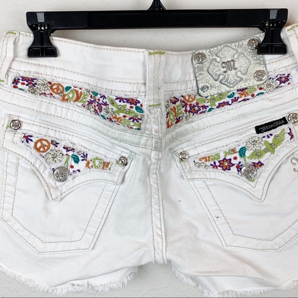 Miss Me Pants - Miss Me Shorts White Colorful Embroidery 29
